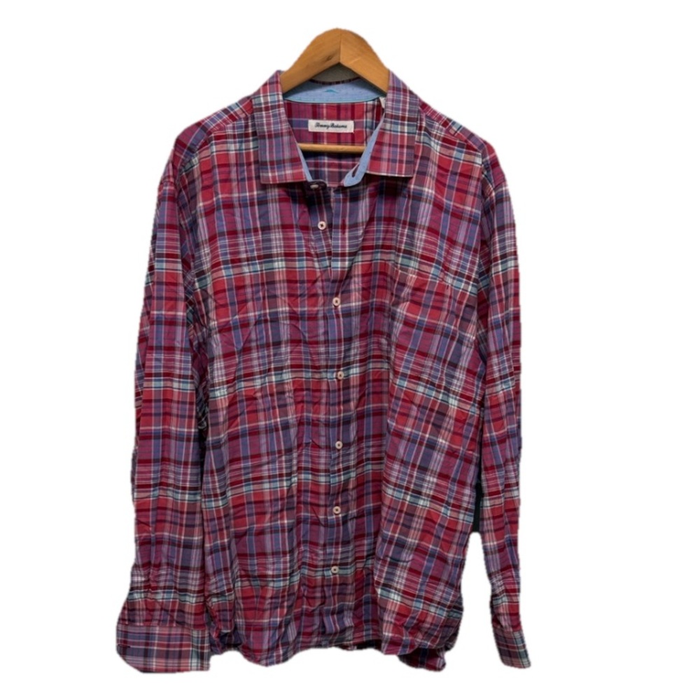 Tommy Bahama Men’s Plaid Button Shirt Size 2XLT Preppy Academia Office Silk‎ Top